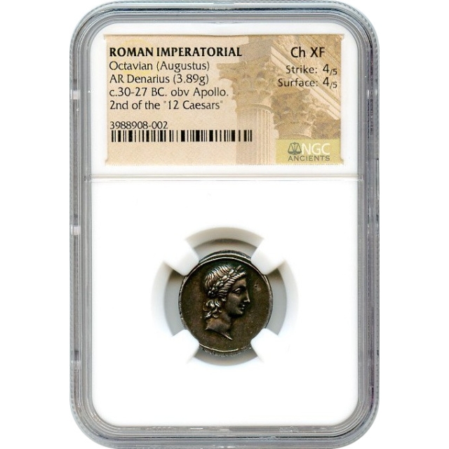 Ancient Rome -   30 BC Augustus (Octavian) AR Denarius NGC Choice XF