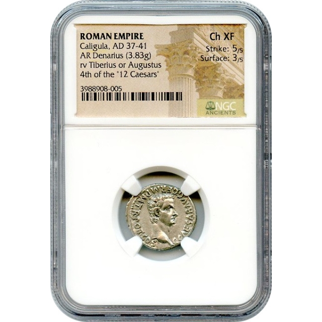 Ancient Rome -  37-41 AD Caligula AR Denarius NGC Choice XF