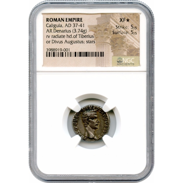 Ancient Rome -  37-41 AD Caligula AR Denarius NGC XF(*)