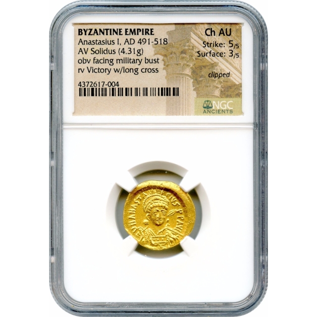 Byzantine Empire - 491-518 AD Anastasius I AV Solidus NGC Choice AU