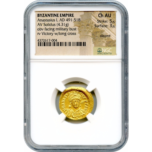 Byzantine Empire - 491-518 AD Anastasius I AV Solidus NGC Choice AU