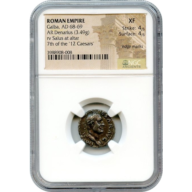 Ancient Rome -  68-69 AD Galba AR Denarius NGC XF