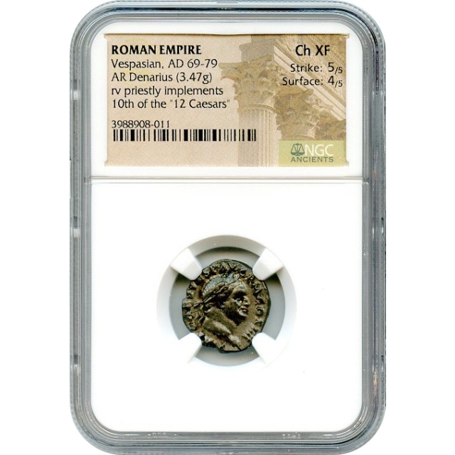 Ancient Rome -  69-79 AD Vespasian AR Denarius NGC Choice XF