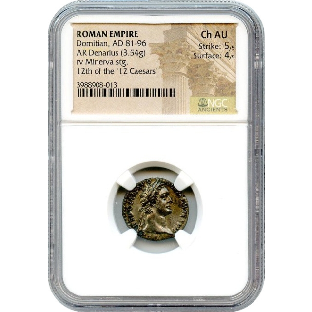 Ancient Rome -  81-96 AD Domitian AR Denarius NGC Choice AU