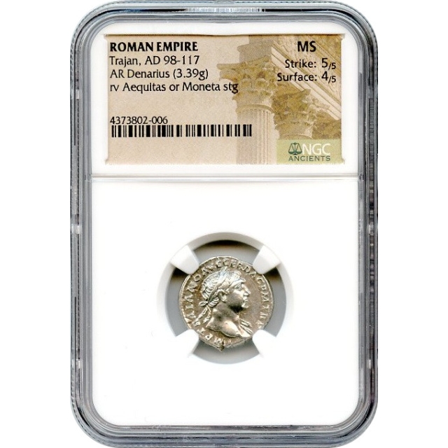 Ancient Rome -  98-117 AD Trajan AR Denarius NGC MS
