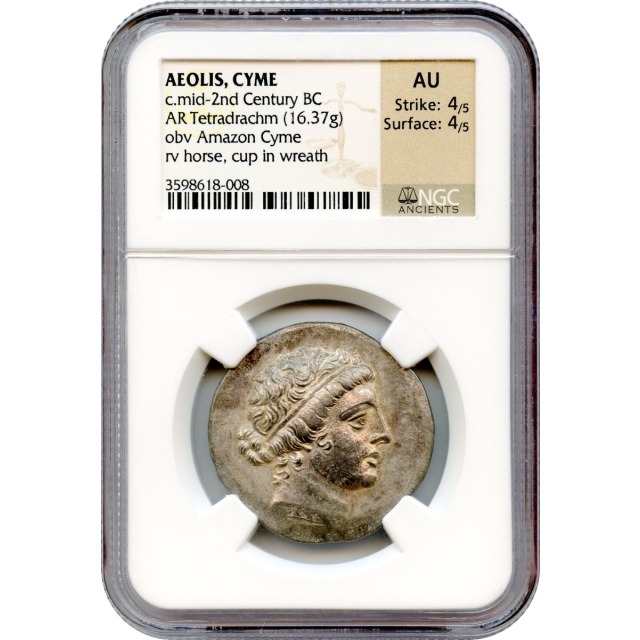 Ancient Greece - 150-140 BC Aeolis, Cyme AR Tetradrachm NGC AU