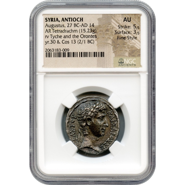 Ancient Rome - c. BCE 5 Augustus AR Tetradrachm of Antioch, Syria NGC AU in Fine Style