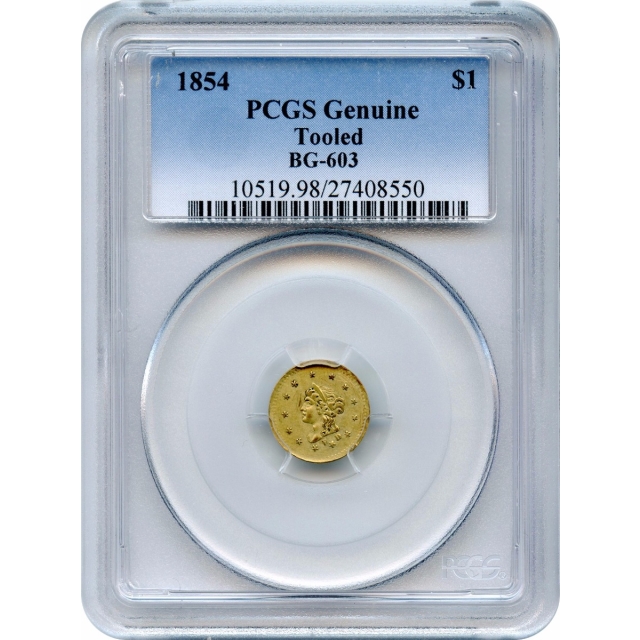 BG- 603, 1854 California Gold Rush Circulating Fractional Gold $1, Liberty Round PCGS AU Details R6+