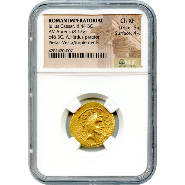 Ancient Rome -   46 BC Julius Caesar AV Aureus NGC Choice XF