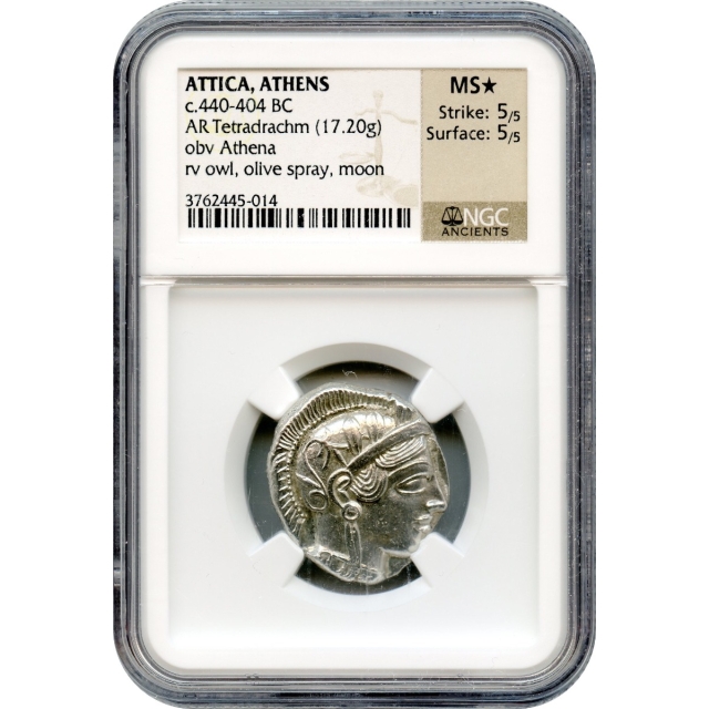 Ancient Greece - 440-404 BCE Attica, Athens Owl AR Tetradrachm NGC MS*