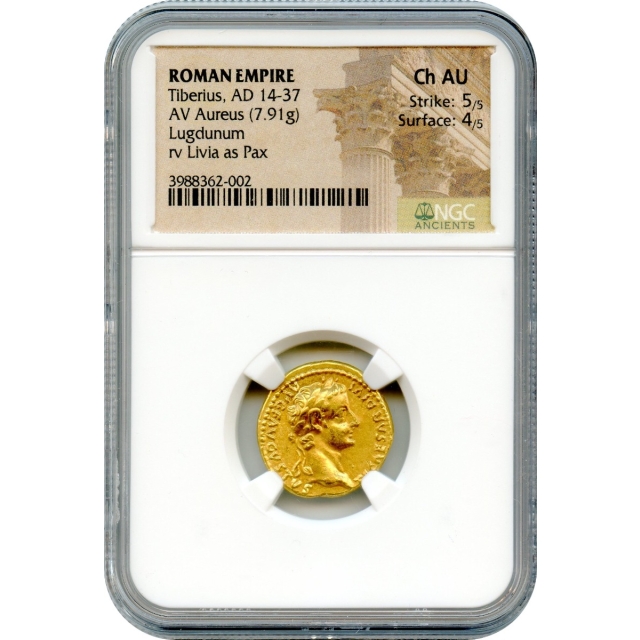 Ancient Rome -  14-37 AD Tiberius AV Aureus NGC Choice AU