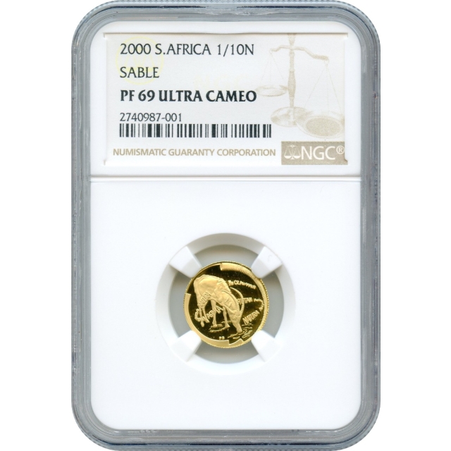 World Gold - 2000 1/10oz Natura - Sable Pretoria, South Africa Zoo, KM-258 NGC PF69UCAM