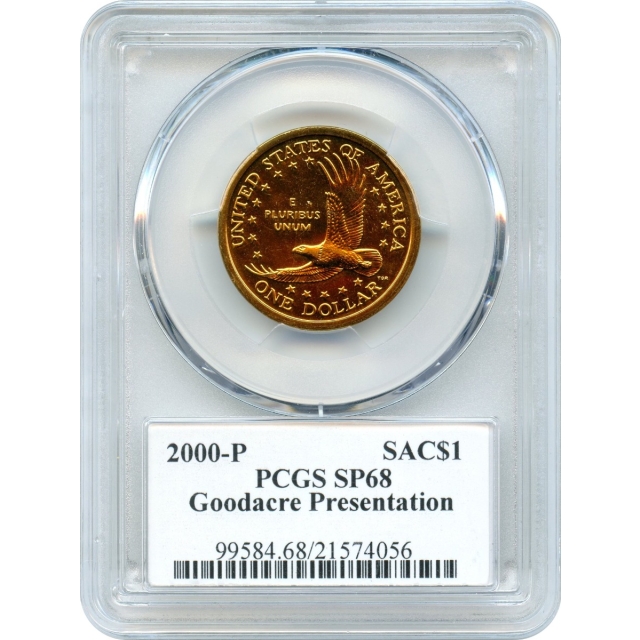 2000-P SAC$1 Sacagawea Dollar, Goodacre Presentation PCGS SP68 Signed TD Rogers