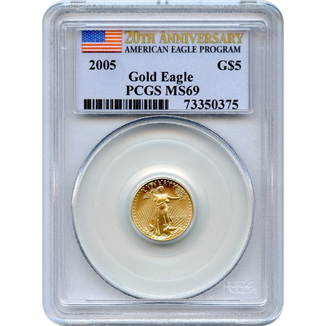 2005 $5 Gold American Eagle, 20th Anniversary PCGS MS69