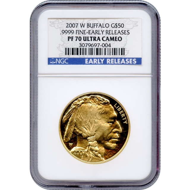 2007-W G$50 Buffalo .9999 Fine NGC PR70UCAM Early Releases