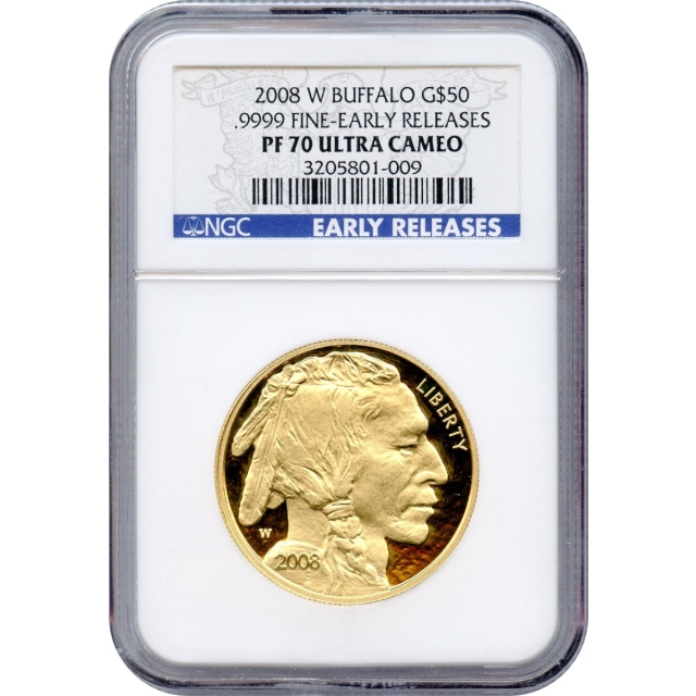 2008-W G$50 American Gold Buffalo .9999 Fine NGC PR70UCAM Early Releases