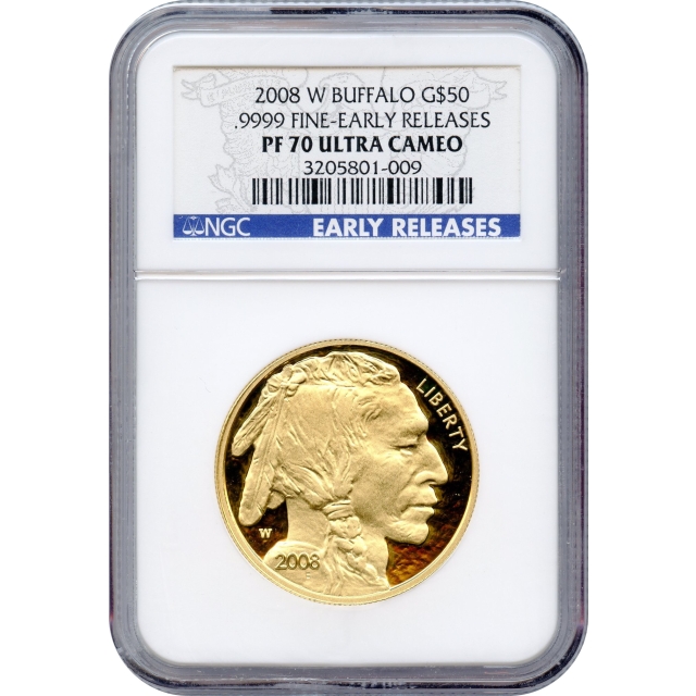 2008-W $50 American Gold Buffalo .9999 Fine NGC PR70UCAM Early Releases