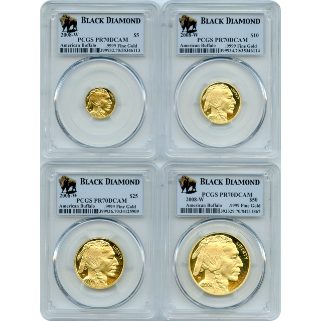 2008-W American Gold Buffalo 4pc Set PCGS PR70DCAM w/box & COA