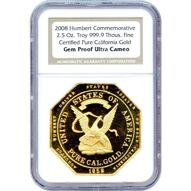 1852 $50 Humbert Commemorative 2.5oz 999.9 Troy NGC GEM PROOF Ultra Cameo