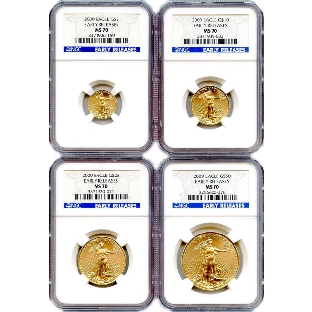 2009 Gold American Eagle 4pc Set, Early Releases NGC MS70