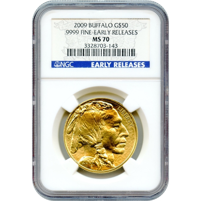 2009 $50 American Gold Buffalo .9999 Fine, Early Releases NGC MS70