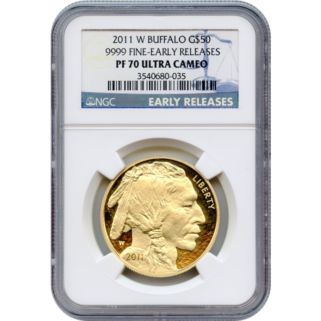2011-W $50 American Gold Buffalo .9999 Fine NGC PR70UCAM Early Releases