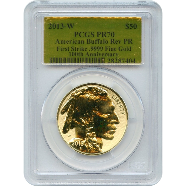 2013-W $50 Gold American Buffalo, Reverse Proof PCGS PR70 Gold Foil First Strike w/box & COA