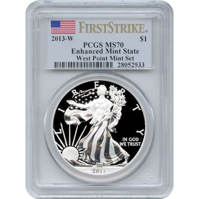2013-W S$1 Silver American Eagle 1oz PCGS PR70 Enhanced Finish - First Strike Mint Set (2) of (2)