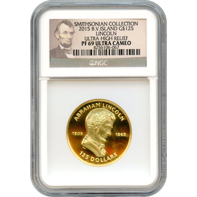 2015 G$125 Lincoln Ultra High Relief, BVI Collection NGC PR69UCAM w/box