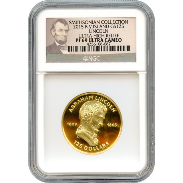 2015 G$125 Lincoln Ultra High Relief, BVI Collection NGC PR69UCAM w/box