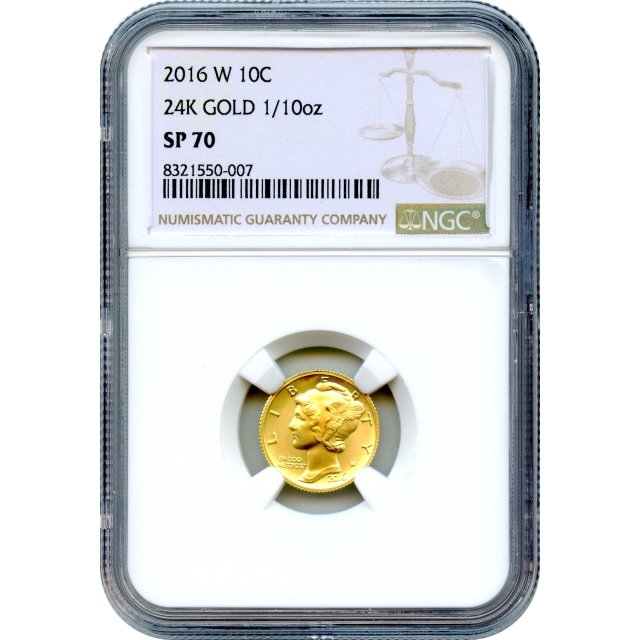 2016-W 10C Gold Mercury Dime 1/10oz Centennial NGC SP70