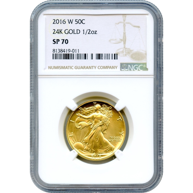 2016-W 50C Gold Walking Liberty Half Dollar 1/2oz Centennial NGC SP70