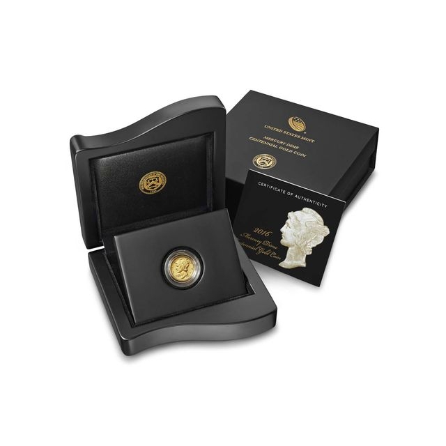 2016-W 10C Gold Mercury Dime 1/10oz Centennial in Mint Box w/COA