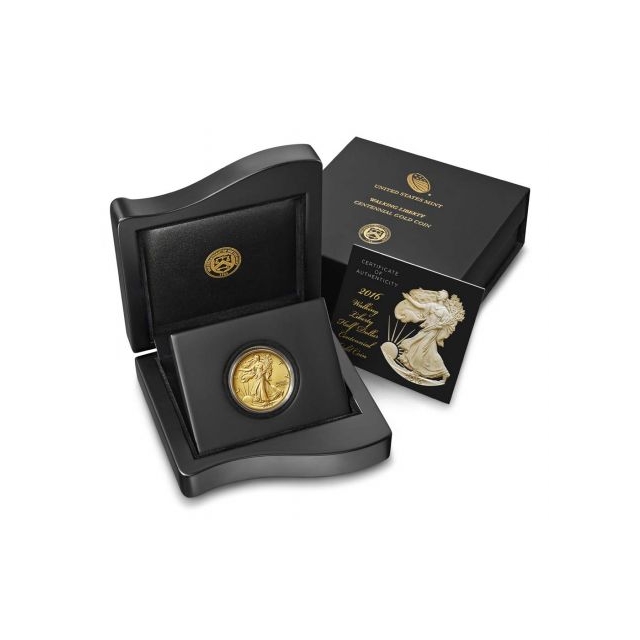 2016-W 50C Gold Walking Liberty Half Dollar 1/2oz Centennial in Mint Box w/COA