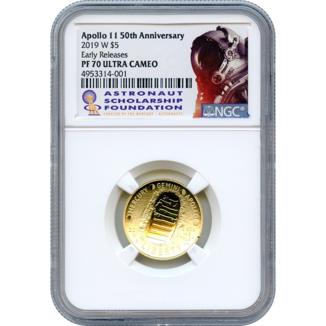2019-W $5 Apollo 11 50th Anniversary, NGC PR70UCAM Early Releases