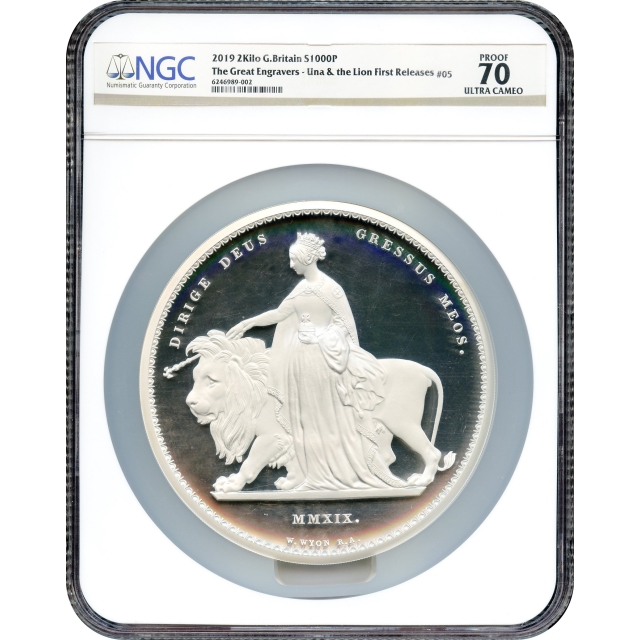 2019 £1000 Silver Una & the Lion, Great Britain Commemorative Issue, 2-Kilo Silver #05 NGC PR70UC