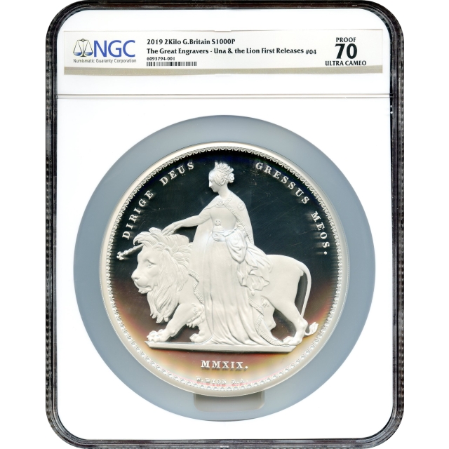 2019 £1000 Silver Una & the Lion, Great Britain Commemorative Issue, 2-Kilo Silver #04 NGC PR70UC