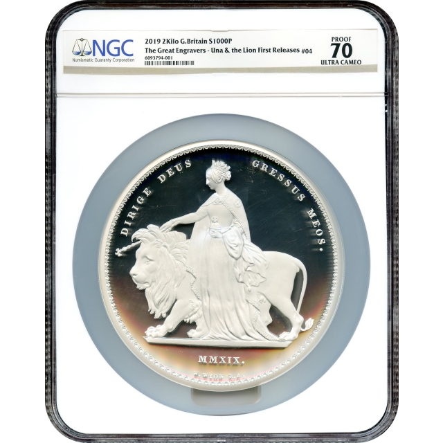 World Silver - 2019 £1000 Una & the Lion, Great Britain Commemorative Issue, 2-Kilo Silver #04 NGC PR70UC