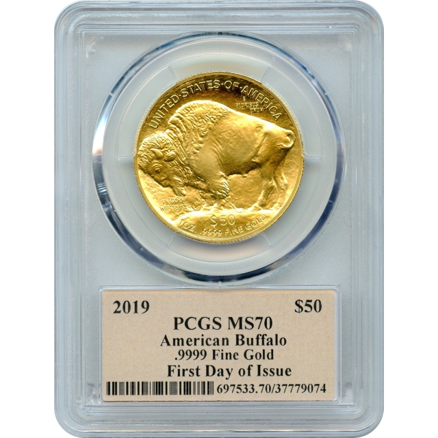 2019 $50 American Gold Buffalo .9999 Fine, First Day of Issue MS70 POP 15/0 (!) - Cleveland Signature