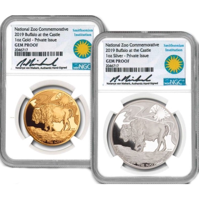 2019 Smithsonian Collection, Buffalo at the Castle Gold & Silver 2pc Set NGC GEM Proof
