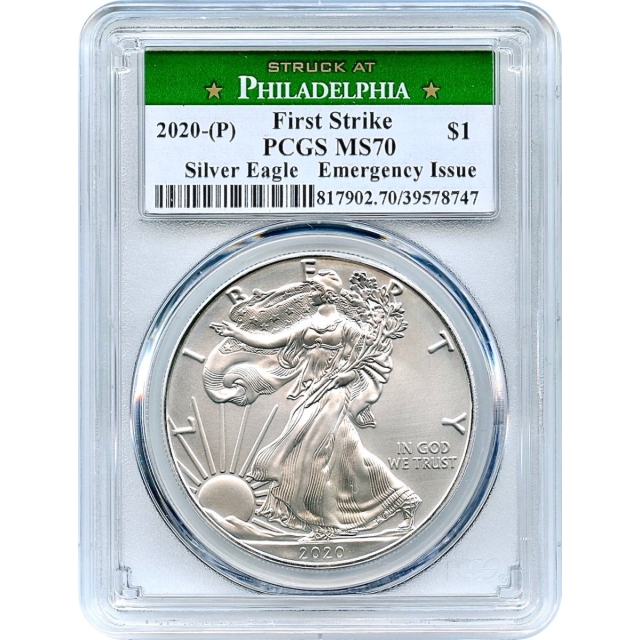 2020-(P) S$1 SIlver American Eagle Emergency Issue PCGS MS70 (10 avail)