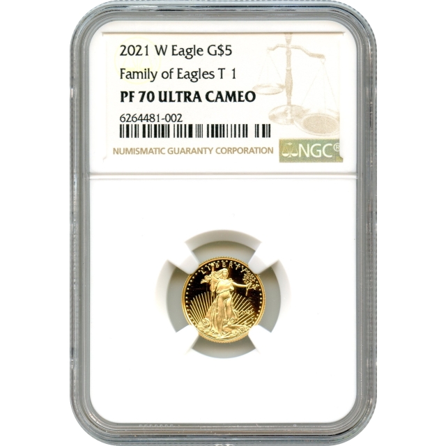 2021-W G$5 Gold American Eagle, Family of Eagles Type 1 NGC PR70 Ultra Cameo w/box & COA