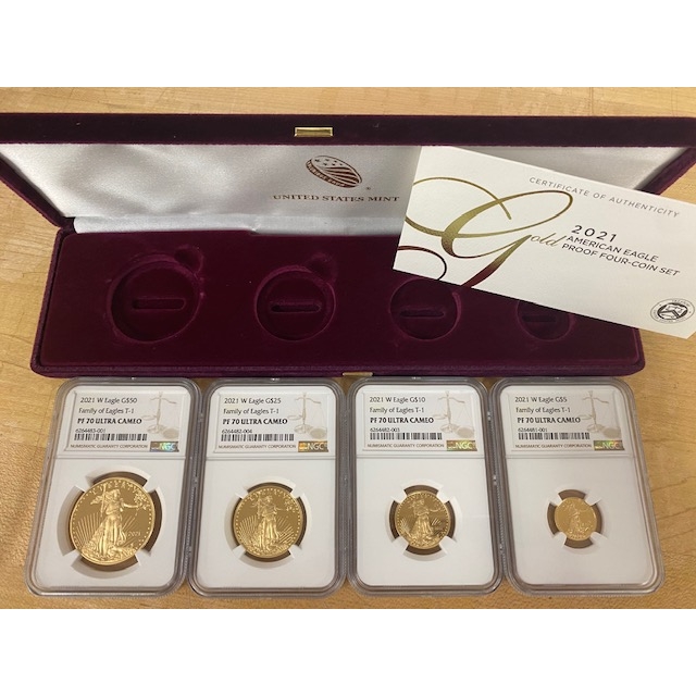 2021-W Gold American Eagle 4pc Set, Family of Eagles Type 1 NGC PR70 Ultra Cameo