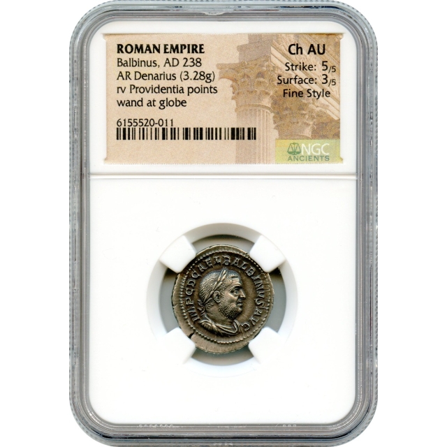 Ancient Rome - AD 238 Balbinus AR Denarius NGC Choice AU Fine Style