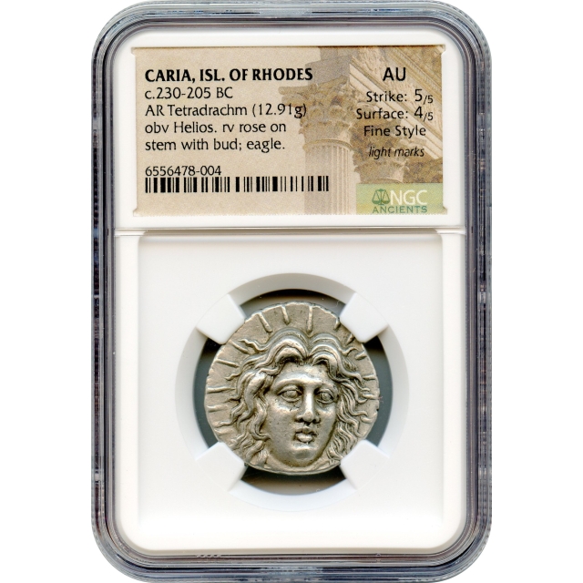 Ancient Greece - 229-205 BCE Caria, Island of Rhodes AR Tetradrachm NGC AU in Fine Style