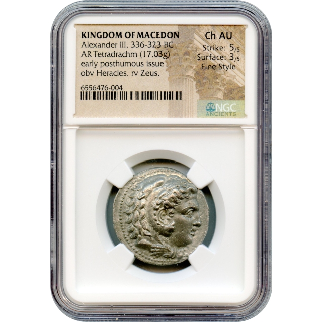 Ancient Greece - 336-323 BCE Kingdom of Macedon Alexander III AR Tetradrachm NGC Choice AU Fine Style