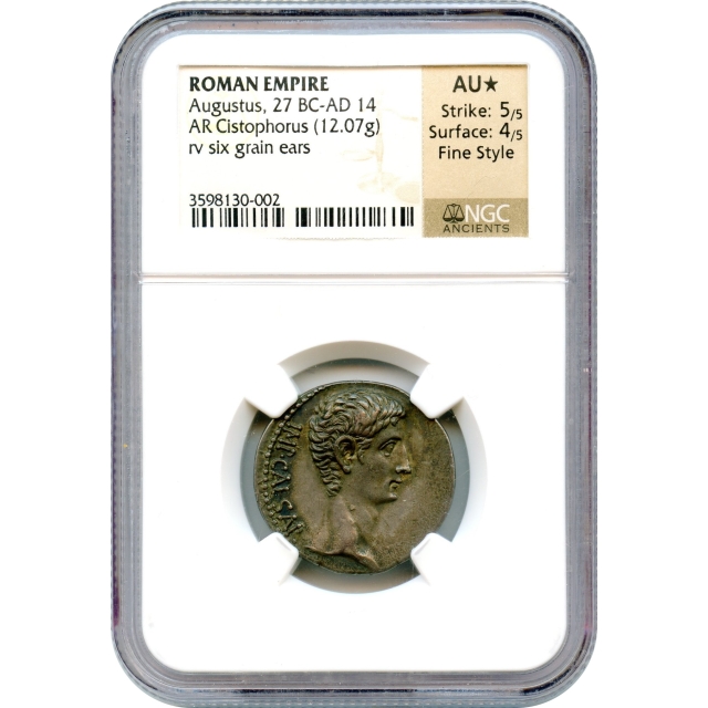Ancient Rome -  27-26 BCE Augustus (Octavian) AR Cistophorus NGC AU★ in Fine Style