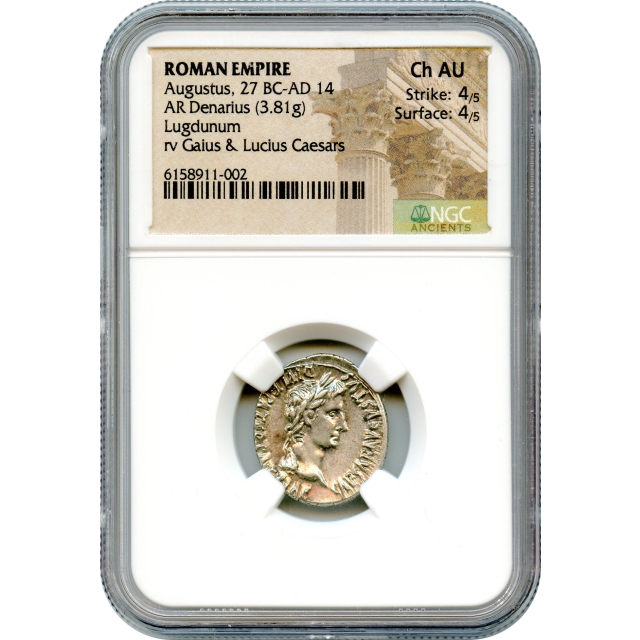 Ancient Rome -  14 CE Augustus AR Denarius NGC Choice AU	