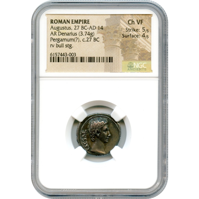 Ancient Rome - 27 BCE Augustus AR Denarius NGC Choice VF