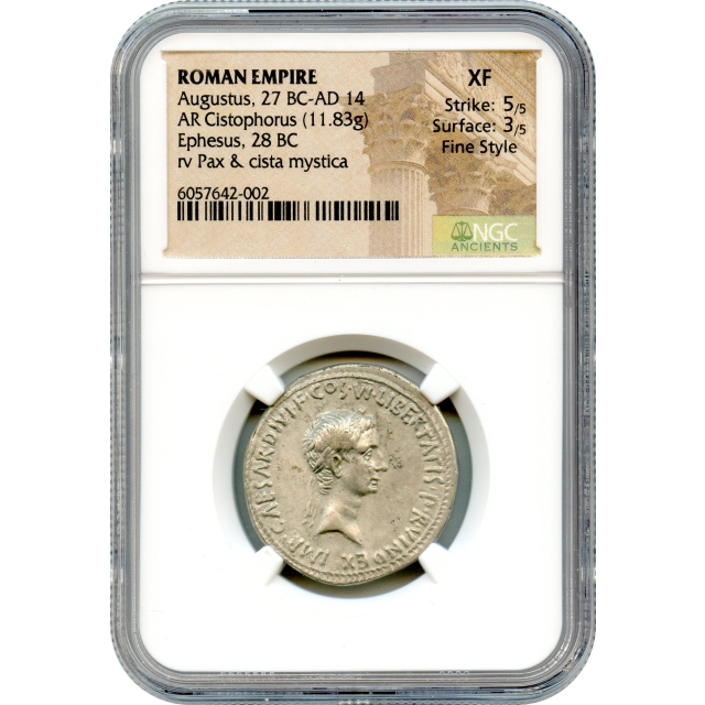 Ancient Rome -   28 BC Augustus (Octavian) AR Cistophorus NGC XF Fine Style